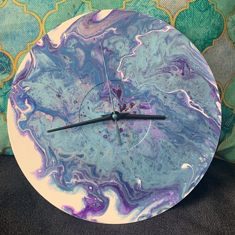 Fluid Art Upcycled Vinyl Record Clock- Mermaid Island